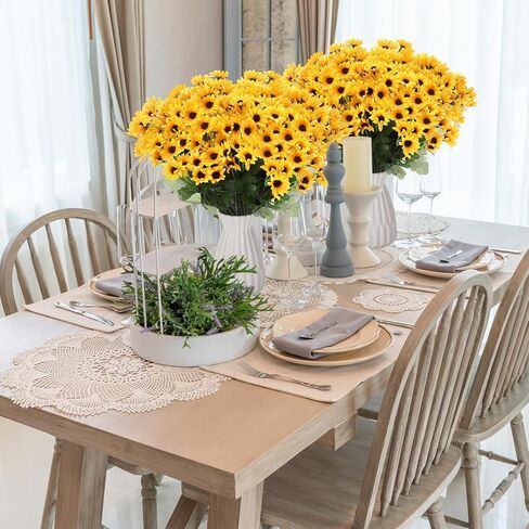 Hotop 24 Bundles Artificial Sunflower Flowers 12 in Bulk Fake Mum Flowers with 22 Small Daisy No Fade Faux Silk Fall Flowers for Autumn Indoor Outdoor Home DIY Table Centerpieces Wedding Decor in Saudi Arabia