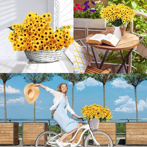 Hotop 24 Bundles Artificial Sunflower Flowers 12 in Bulk Fake Mum Flowers with 22 Small Daisy No Fade Faux Silk Fall Flowers for Autumn Indoor Outdoor Home DIY Table Centerpieces Wedding Decor in Saudi Arabia