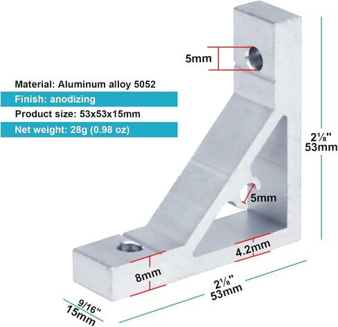 10 Pack 2020 Series Corner Bracket L Shaped Braces Aluminum Extrusion Profile Fastener, Right Angle Joint Connector for T Slot Aluminium Profile, 3D Printer Accessories Linear Rail Channel Bracket in Saudi Arabia