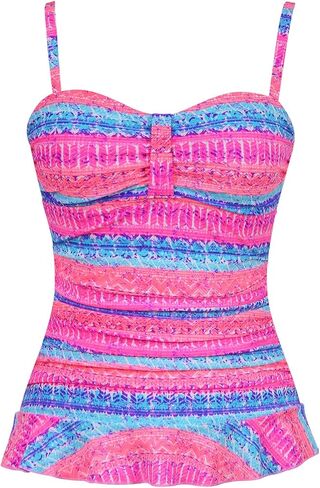 Women's Tankini Swimsuit Top with Ruffle Hem 50's Vintage Shirred Tummy Control Swimsuits in Saudi Arabia