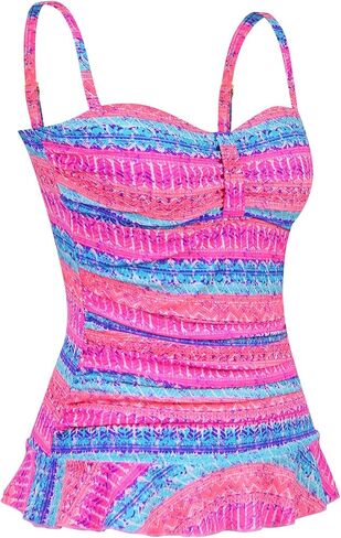 Women's Tankini Swimsuit Top with Ruffle Hem 50's Vintage Shirred Tummy Control Swimsuits in Saudi Arabia