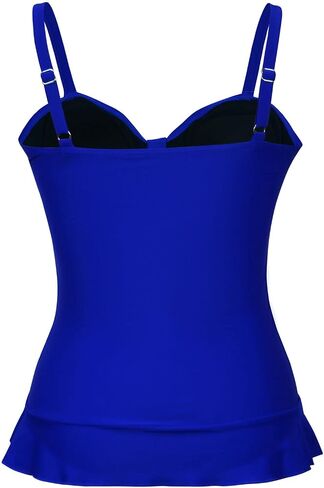 Women's Tankini Swimsuit Top with Ruffle Hem 50's Vintage Shirred Tummy Control Swimsuits in Saudi Arabia