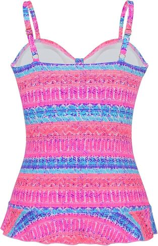 Women's Tankini Swimsuit Top with Ruffle Hem 50's Vintage Shirred Tummy Control Swimsuits in Saudi Arabia