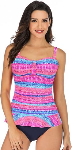 Women's Tankini Swimsuit Top with Ruffle Hem 50's Vintage Shirred Tummy Control Swimsuits in Saudi Arabia