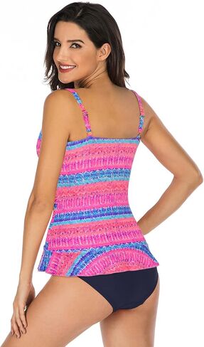 Women's Tankini Swimsuit Top with Ruffle Hem 50's Vintage Shirred Tummy Control Swimsuits in Saudi Arabia