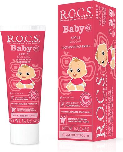 R.O.C.S. معجون أسنان للأطفال - تركيبة واقية ناعمة للأسنان واللثة - للرضع والأطفال الصغار من عمر 0 ​​إلى 3 سنوات - آمن للبلع - طبيعي، بدون فلورايد أو كبريتات (التفاح، عبوة من قطعة واحدة) in Kuwait