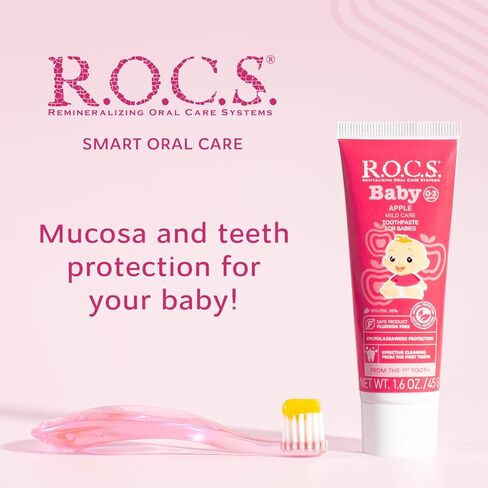 R.O.C.S. معجون أسنان للأطفال - تركيبة واقية ناعمة للأسنان واللثة - للرضع والأطفال الصغار من عمر 0 ​​إلى 3 سنوات - آمن للبلع - طبيعي، بدون فلورايد أو كبريتات (التفاح، عبوة من قطعة واحدة) in Kuwait