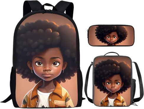 African Girl Bookbags and Lunch Box,American Black Girls School Backpack Kindergarten Preschool Elementary Bookbag for 2Nd/3Rd/4Th/5Th 6Th Grade in Saudi Arabia