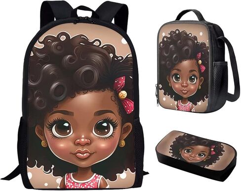 African Girl Bookbags and Lunch Box,American Black Girls School Backpack Kindergarten Preschool Elementary Bookbag for 2Nd/3Rd/4Th/5Th 6Th Grade in Saudi Arabia