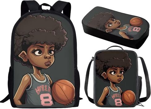 African Girl Bookbags and Lunch Box,American Black Girls School Backpack Kindergarten Preschool Elementary Bookbag for 2Nd/3Rd/4Th/5Th 6Th Grade in Saudi Arabia