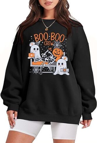 KIDDAD Halloween Nurse Sweatshirt Women Boo Boo Crew Shirts Funny Nurse Ghost Graphic Pullover Tops Spooky Long Sleeve Top in Saudi Arabia