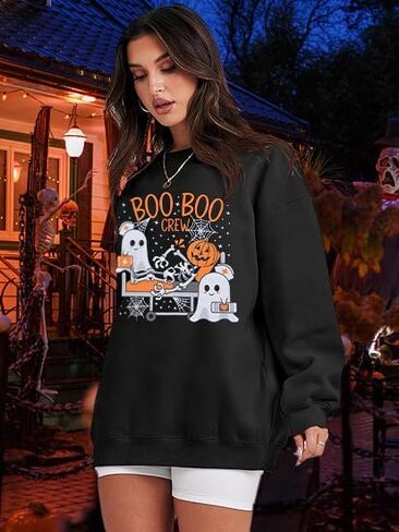 KIDDAD Halloween Nurse Sweatshirt Women Boo Boo Crew Shirts Funny Nurse Ghost Graphic Pullover Tops Spooky Long Sleeve Top in Saudi Arabia