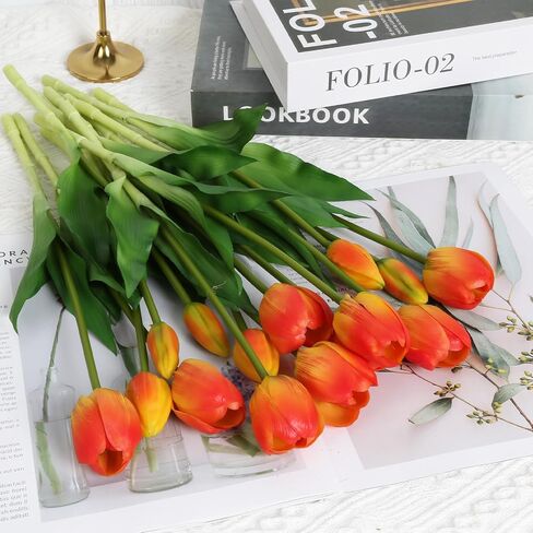 15pcs White Tulips Artificial Flowers Real Touch Tulips Faux Flowers Fake White Tulips for Home Tabl Wedding Decorations Party Baby Shower Centerpieces Bridal Bouquet Decor(White) in Saudi Arabia