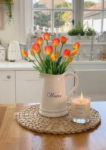 15pcs White Tulips Artificial Flowers Real Touch Tulips Faux Flowers Fake White Tulips for Home Tabl Wedding Decorations Party Baby Shower Centerpieces Bridal Bouquet Decor(White) in Saudi Arabia