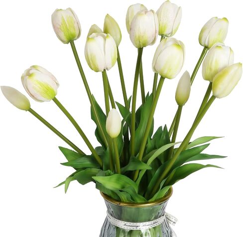 15pcs White Tulips Artificial Flowers Real Touch Tulips Faux Flowers Fake White Tulips for Home Tabl Wedding Decorations Party Baby Shower Centerpieces Bridal Bouquet Decor(White) in Saudi Arabia