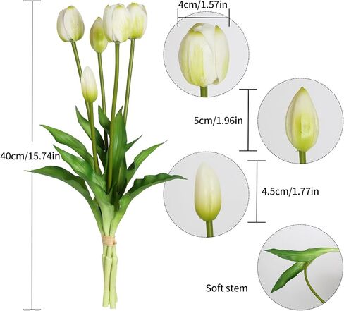 15pcs White Tulips Artificial Flowers Real Touch Tulips Faux Flowers Fake White Tulips for Home Tabl Wedding Decorations Party Baby Shower Centerpieces Bridal Bouquet Decor(White) in Saudi Arabia
