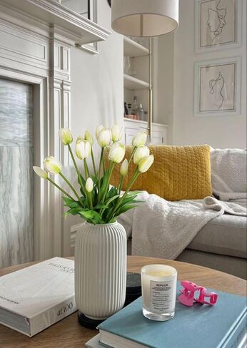 15pcs White Tulips Artificial Flowers Real Touch Tulips Faux Flowers Fake White Tulips for Home Tabl Wedding Decorations Party Baby Shower Centerpieces Bridal Bouquet Decor(White) in Saudi Arabia