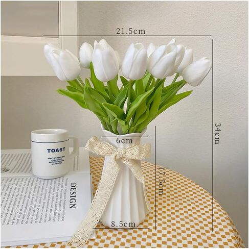 18 Pcs White Artificial Tulip Flowers Fake Tulips PU 13.5"" Real Touch Faux Flowers Bouquet for Room Office Table Party Home Kitchen Wedding Decorations in Saudi Arabia
