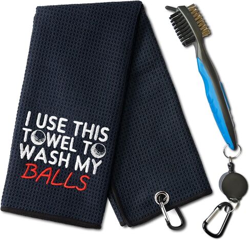 I Use This Towel to Wash My Balls Fun Golf Towel Set, Embroidered Golf Towel with Clips, Fluted Cleaning Brush with Club, Golf Gift for Men Husband Boyfriend Dad, Birthday Gift for Golf Fans in Saudi Arabia