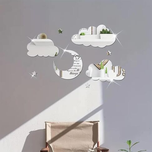 3D القمر سحابة مرآة جدار ديكور الاكريليك مرآة ملصقات الحائط ذاتية اللصق الزخرفية القمر نجمة سحابة جدار الشارات للطفل أطفال الأطفال غرفة المعيشة غرفة نوم الحضانة جدار ديكور in Kuwait