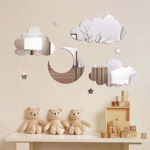 3D القمر سحابة مرآة جدار ديكور الاكريليك مرآة ملصقات الحائط ذاتية اللصق الزخرفية القمر نجمة سحابة جدار الشارات للطفل أطفال الأطفال غرفة المعيشة غرفة نوم الحضانة جدار ديكور in Kuwait
