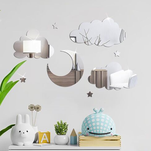 3D القمر سحابة مرآة جدار ديكور الاكريليك مرآة ملصقات الحائط ذاتية اللصق الزخرفية القمر نجمة سحابة جدار الشارات للطفل أطفال الأطفال غرفة المعيشة غرفة نوم الحضانة جدار ديكور in Kuwait
