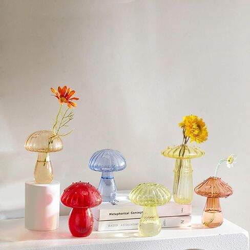 BFYDOAA Colored Glass Bud Vases Set of 4 Mini Mushroom Terrarium Hydroponics Plants Propagation Station for Flower,Reed Diffuser,Table Centerpiece in Saudi Arabia