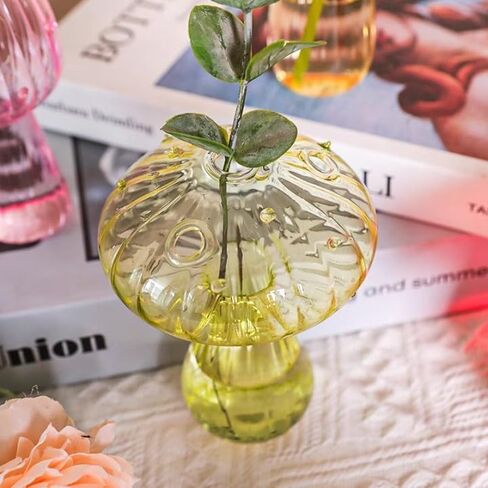 BFYDOAA Colored Glass Bud Vases Set of 4 Mini Mushroom Terrarium Hydroponics Plants Propagation Station for Flower,Reed Diffuser,Table Centerpiece in Saudi Arabia