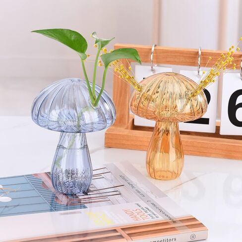 BFYDOAA Colored Glass Bud Vases Set of 4 Mini Mushroom Terrarium Hydroponics Plants Propagation Station for Flower,Reed Diffuser,Table Centerpiece in Saudi Arabia