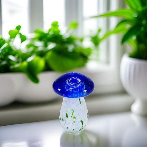 The Bridge Collection 2.76" Glass Blue Topped Mushroom Figurine - Vintage Mushrooms for Home Decor - Blue Mushrooms for Garden, Fairy Garden, Vintage Decor in Saudi Arabia