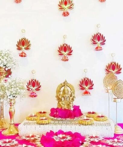 Lotus Back Drop Hanging Entrance Side Door Hangings Diwali Wall Ganesh (6x4inch) Pack of 10 in Saudi Arabia