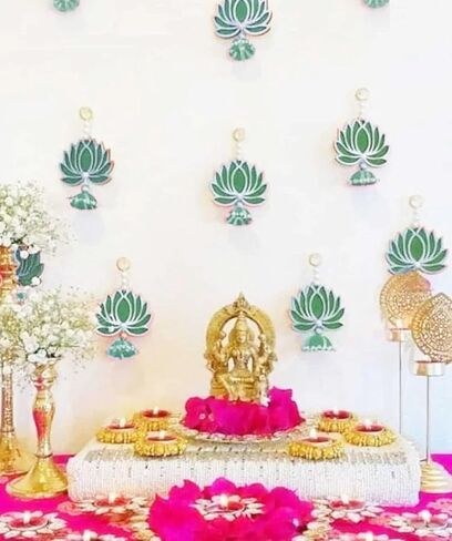 Lotus Back Drop Hanging Entrance Side Door Hangings Diwali Wall Ganesh (6x4inch) Pack of 10 in Saudi Arabia