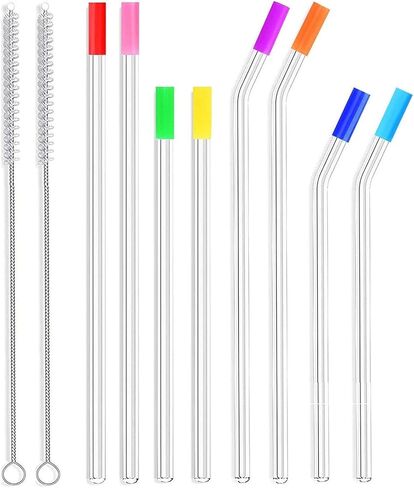 عبوة من 8 شفاطات زجاجية رفيعة مقاس 7 مم من ALINK، شفاطات شرب نحيفة شفافة قابلة لإعادة الاستخدام لأكواب RTIC/YETI سعة 20 أونصة و30 أونصة، وتيرفيس، وبرطمانات ماسون مع فرشتي تنظيف و8 أطراف من السيليكون in Kuwait