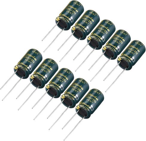 uxcell® Aluminum Radial Electrolytic Capacitor Low ESR Green with 680uF 25V 105 Celsius Life 3000H 10 x 17mm High Ripple Current,Low Impedance 10pcs in Saudi Arabia