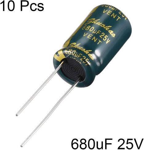 uxcell® Aluminum Radial Electrolytic Capacitor Low ESR Green with 680uF 25V 105 Celsius Life 3000H 10 x 17mm High Ripple Current,Low Impedance 10pcs in Saudi Arabia