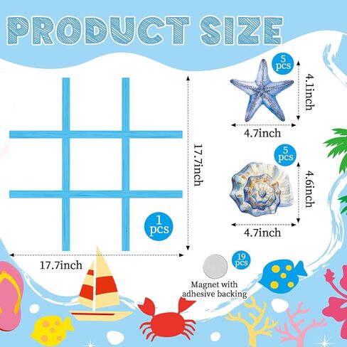Beach Themed Magnetic Tic Tac Toe Wall-Mount Game, Game Room Decor, Indoor Party Game for Kids & Adults, Wall Decals for Kids Room, Playroom (Shell) in Saudi Arabia