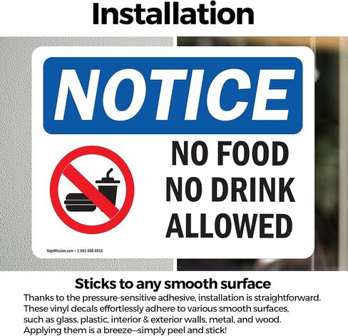 (2 Pack) No Food No Drink Allowed OSHA Notice Sign 10 Inch X 7 Inch Indoor/Outdoor Rust-Free Aluminum Metal Signs for Workplace, Workshop, and Construction Site, Made in the USA in Kuwait