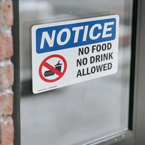 (2 Pack) No Food No Drink Allowed OSHA Notice Sign 10 Inch X 7 Inch Indoor/Outdoor Rust-Free Aluminum Metal Signs for Workplace, Workshop, and Construction Site, Made in the USA in Kuwait