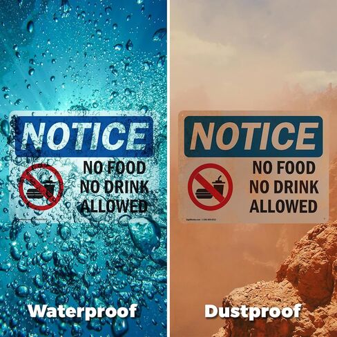 (2 Pack) No Food No Drink Allowed OSHA Notice Sign 10 Inch X 7 Inch Indoor/Outdoor Rust-Free Aluminum Metal Signs for Workplace, Workshop, and Construction Site, Made in the USA in Kuwait
