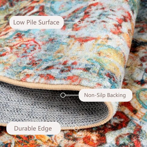 3'x5' Washable Rugs, Boho Area Rug, Throw Rug with Non-Slip Indoor Door Mat, Area Rug for Bedroom, Living Room, Kitchen Decor, Vintage Low Pile Entry Way Rug (3'x5') in Saudi Arabia