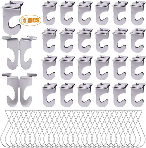 Clear Hinged Ceiling Hooks, 60 Pack of Polycarbonate Ceiling Grid Clips Metal T-Bar Hooks for Hanging Plants & Decorations, Metal T-Bar Hooks for Suspended Drop Ceiling Tiles in Saudi Arabia