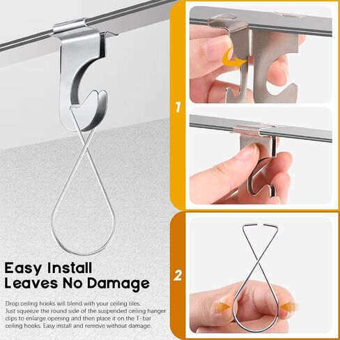 Clear Hinged Ceiling Hooks, 60 Pack of Polycarbonate Ceiling Grid Clips Metal T-Bar Hooks for Hanging Plants & Decorations, Metal T-Bar Hooks for Suspended Drop Ceiling Tiles in Saudi Arabia