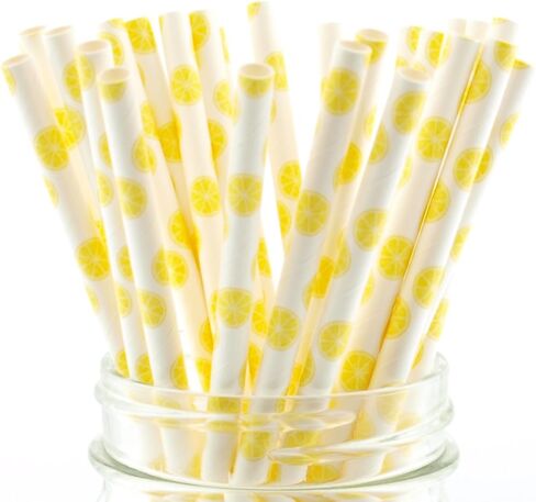 Lemon Party Paper Straws (25 Pack) - Baby/Bridal Shower Favors, Wedding Decoration and Supplies, Citrus Themed Lemon Decor in Saudi Arabia