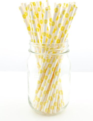 Lemon Party Paper Straws (25 Pack) - Baby/Bridal Shower Favors, Wedding Decoration and Supplies, Citrus Themed Lemon Decor in Saudi Arabia
