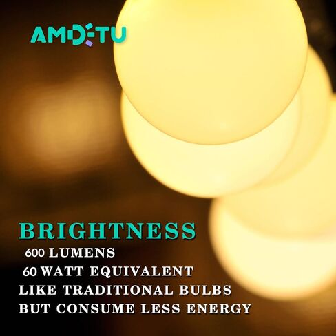 AMDTU E26 Globe Light Bulbs, Frosted G16.5 Edison Light Bulb Led 60 watt 600lm 2700k Soft White,Dimmable Vintage Warm Chandelier Light Bulbs for Bathroom,Vanity,Living Room,Scentsy Light Bulb 6 Pack in Saudi Arabia