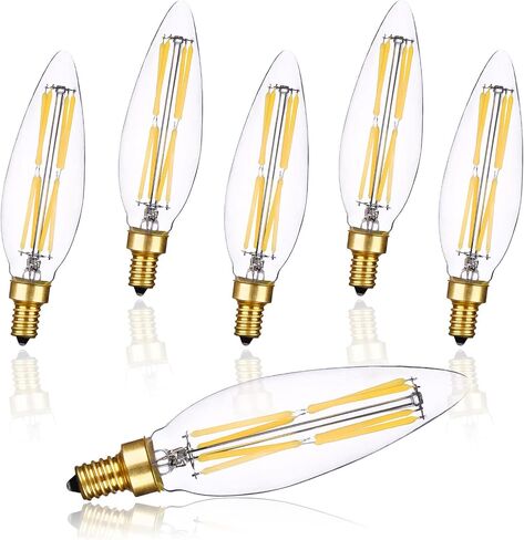 Edison Light Bulbs E12 Dimmable Candelabra LED Light Bulbs 100W Equivalent，B11 High Brightness Daylight White 5000K，Clear Glass，6 Pack in Saudi Arabia
