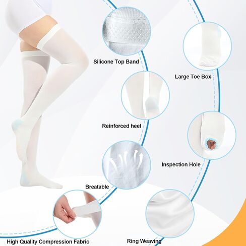 2Pairs Ted Hose Compression Stockings for Women and Men, Anti Embolism Compression Stockings, Surgical Compression Stocking, 15-20 mmHg Compression TED Hose with Inspect Toe Hole in Saudi Arabia