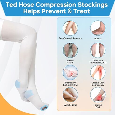 2Pairs Ted Hose Compression Stockings for Women and Men, Anti Embolism Compression Stockings, Surgical Compression Stocking, 15-20 mmHg Compression TED Hose with Inspect Toe Hole in Saudi Arabia