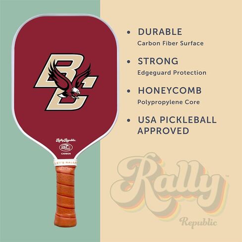 Officially Licensed Collegiate Pickleball Paddle - USA Pickleball Association Approved Racket - Lightweight Honeycomb Core, Carbon Fiber Exterior, Premium Leather Grip for Comfort in Saudi Arabia