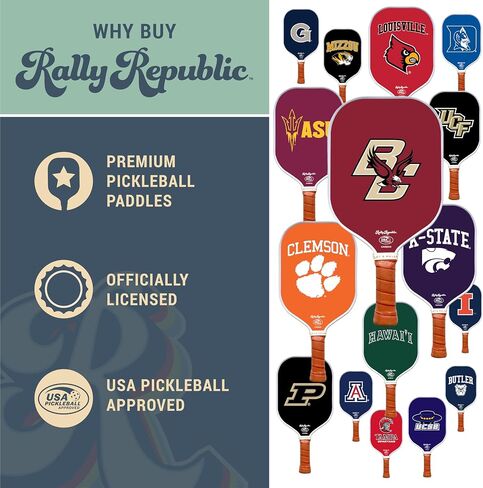 Officially Licensed Collegiate Pickleball Paddle - USA Pickleball Association Approved Racket - Lightweight Honeycomb Core, Carbon Fiber Exterior, Premium Leather Grip for Comfort in Saudi Arabia